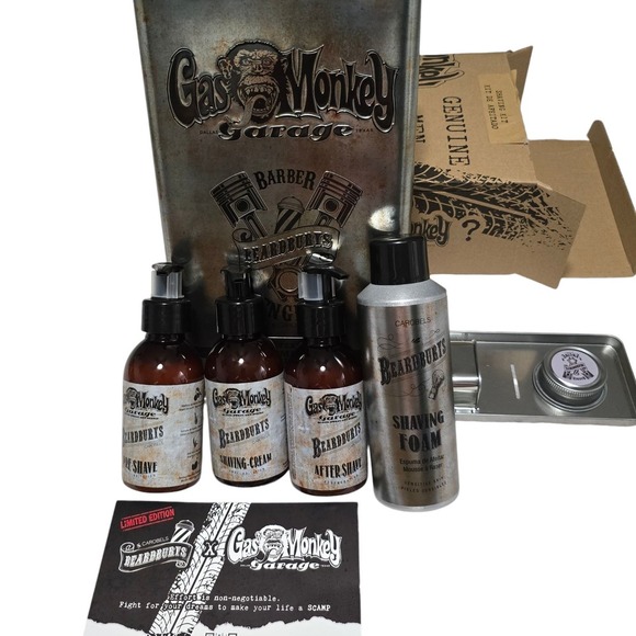 Beardburys Mens 4pc SHAVING‎ Beard Care Kit GAS MONKEY GARAGE GIFT Box RARE - Picture 1 of 7